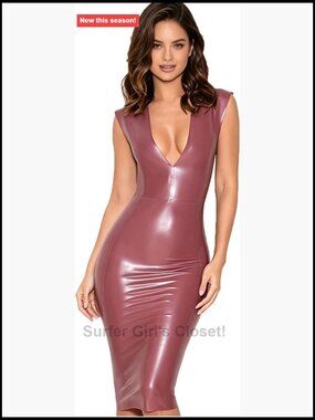 V-Neck Latex Bodycon Dress with Back Zipper Clubwear